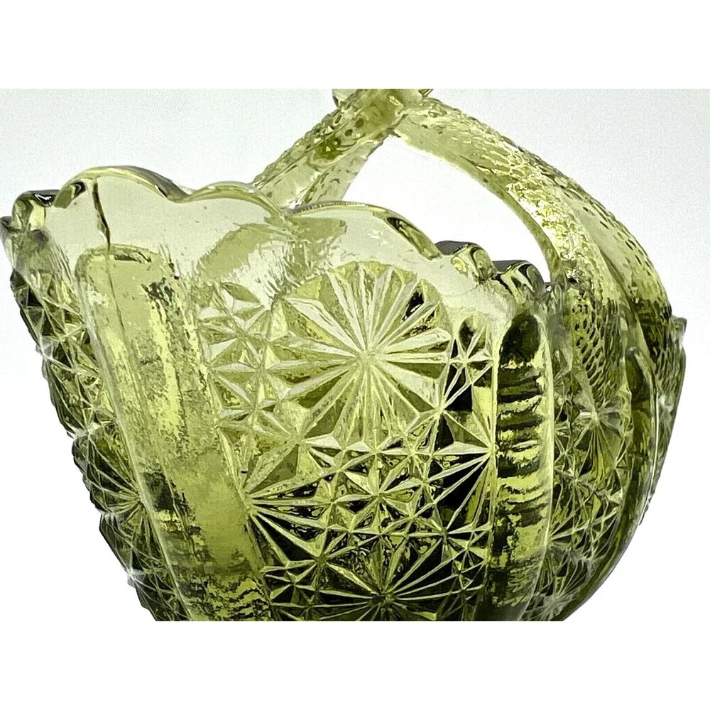 Fenton Art Glass Colonial Green Glass‎ Basket American Classic Twig Handle EUC